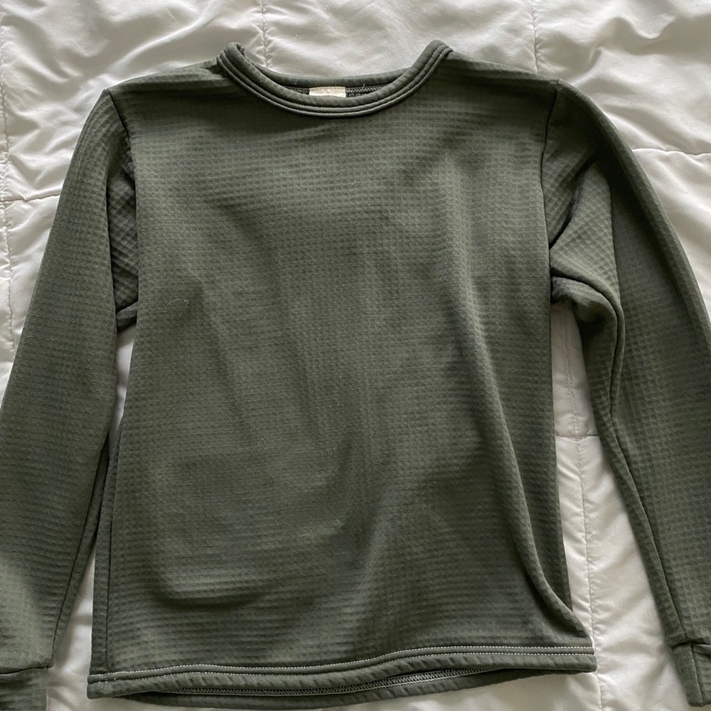 Olive Green Waffle Sweater Crewneck